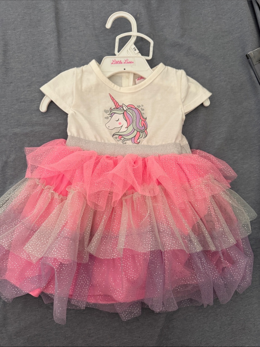 Little Lass White Top Pink Layered Tulle Unicorn Dress